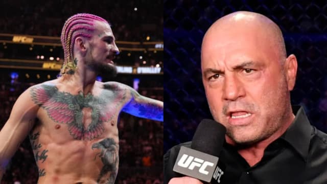 UFC bantamweight champion Sean O'Malley and color commentator Joe Rogan.